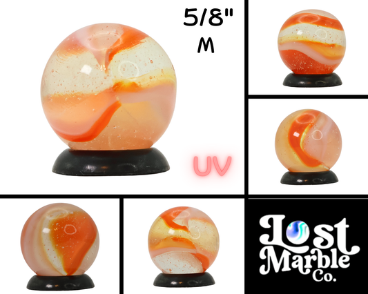 5/8" Peltier Clear Base Rainbo Marble Orange & White MINT UV