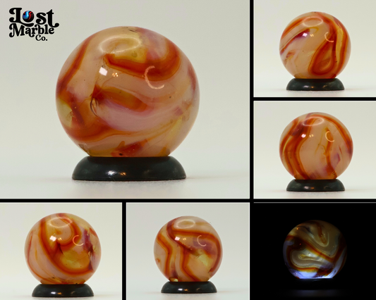 5/8" Gorgeous Vintage Swirl Marble Clear Base with Red & White Ribbons