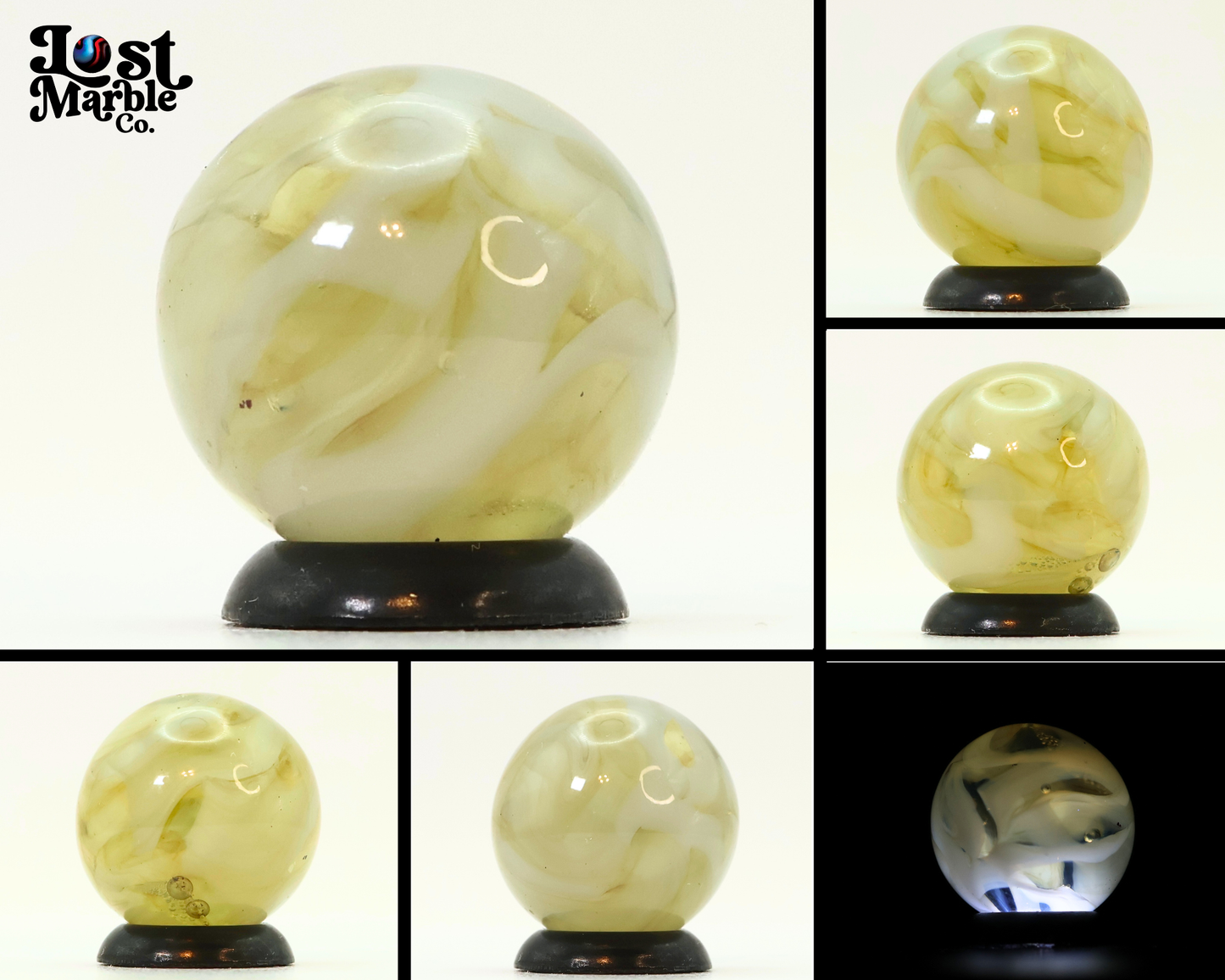 5/8" Swirl Marble Clear Base with White Ribbons big bubbles! NM+