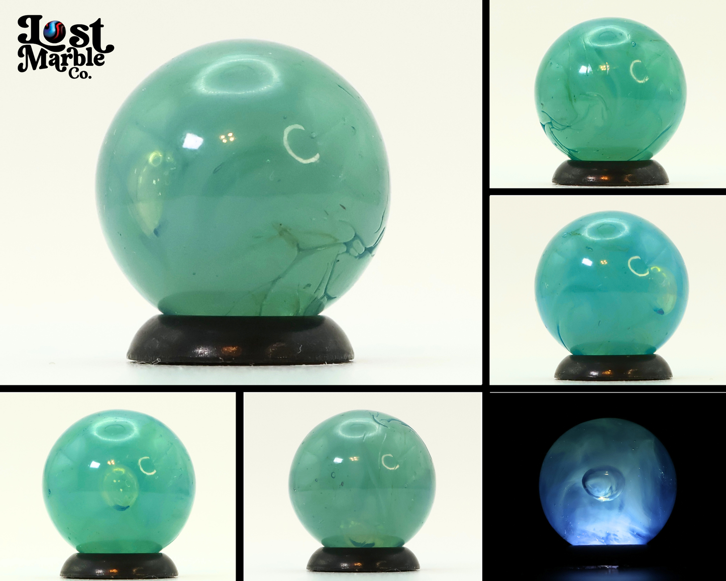 11/16" Wire Pull or Veiligglass Marble BIG Bubble! blue & White M-