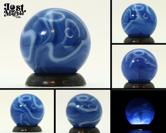 5/8" Swirl Marble Translucent blue base with white ribbons NM++