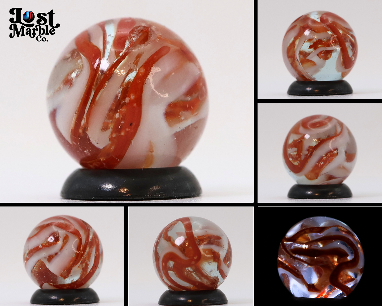 5/8" Veiligglas (Wire Pull) Marble Clear base red & white ribbons NM-