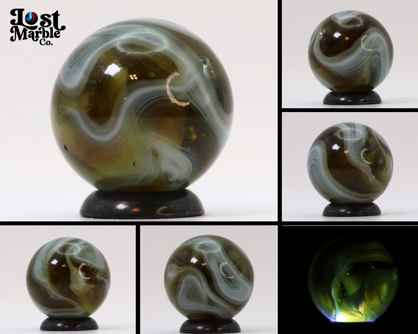 3/4" Translucent Amber Swirl Marble with White Ribbons NM