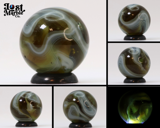 3/4" Translucent Amber Swirl Marble with White Ribbons NM