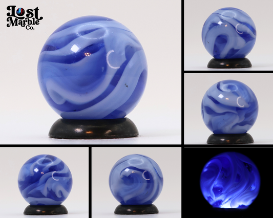5/8" Busy Swirl Marble Translucent Blue with White Ribbons NM+