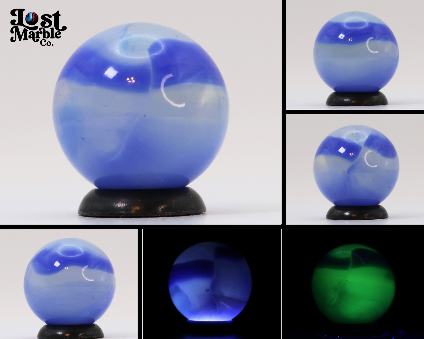 11/16" Marble King Rainbow Translucent URANIUM clear & blue UV M-