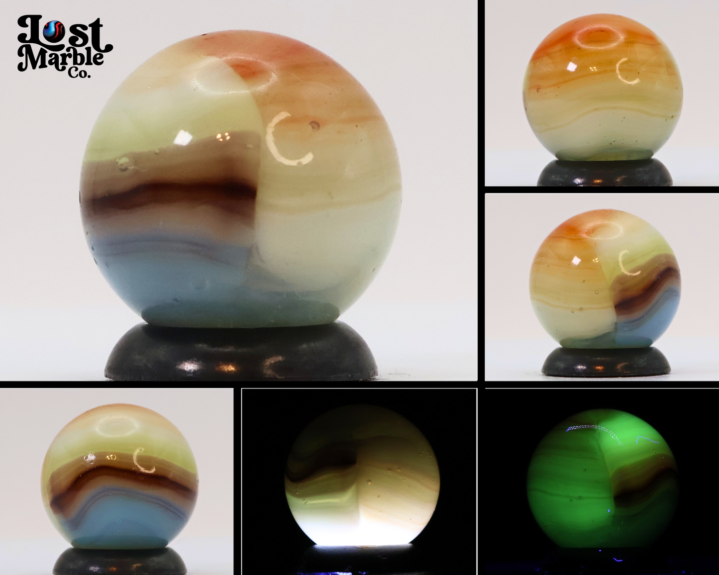 5/8" VTG 5-color Vitro Agate Marble Muted Colors UV URANIUM M-