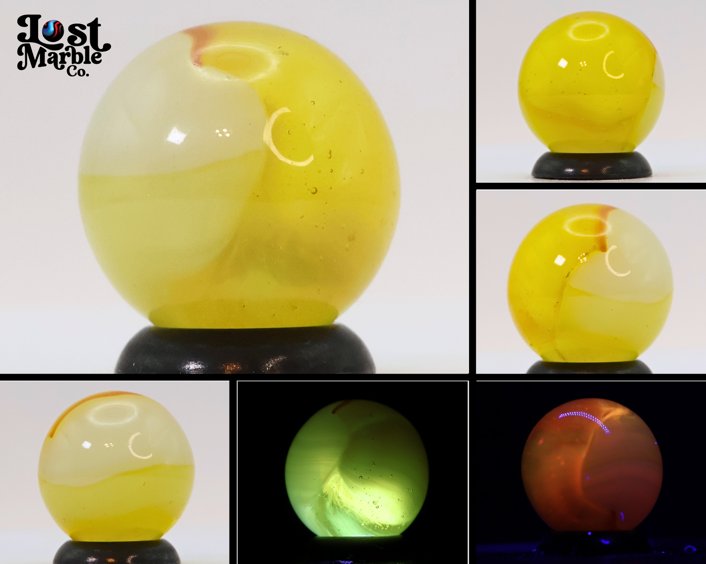 5/8" Akro Agate Translucent Patch Marble Yellow UV MINT
