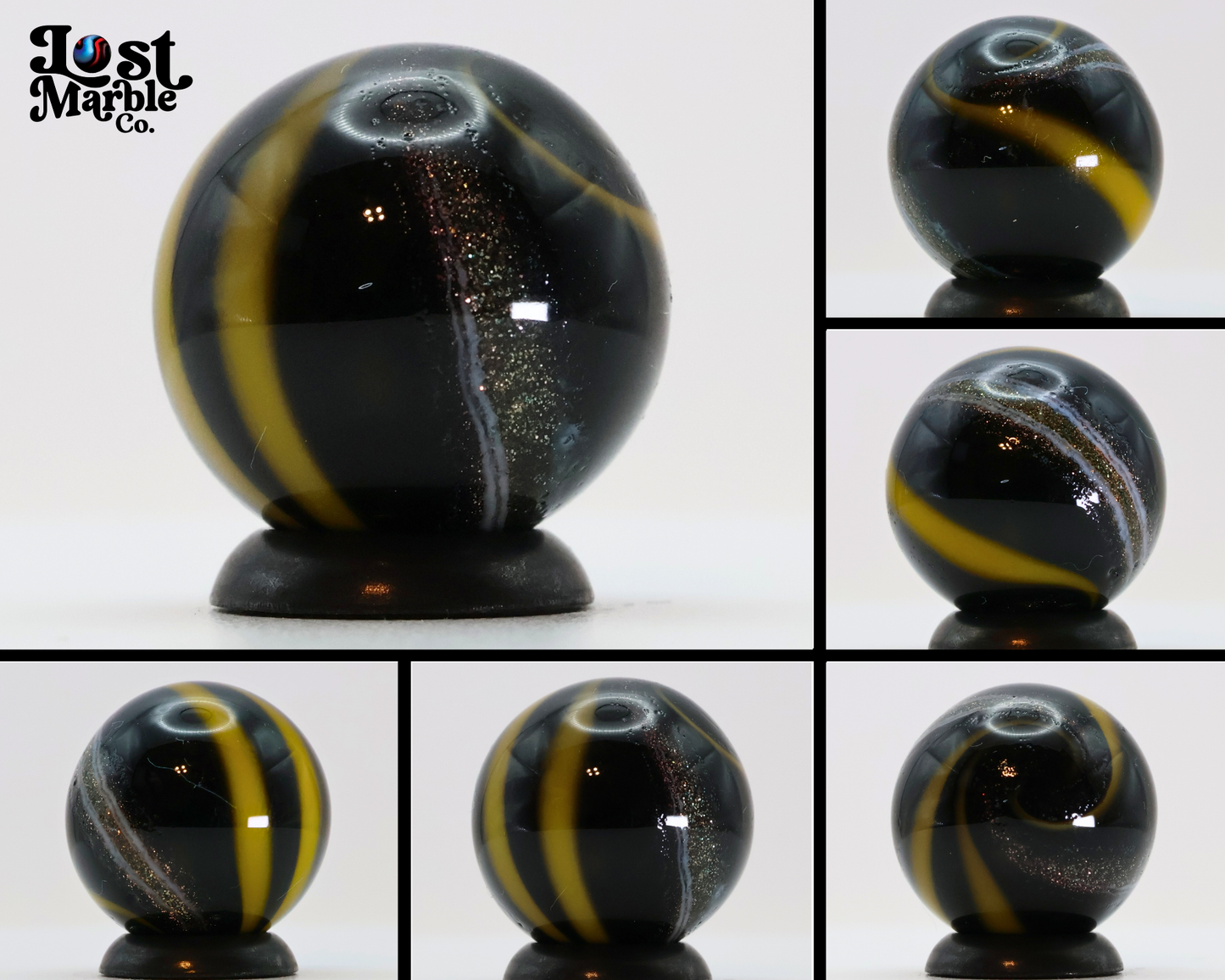 11/16" Signed Handmade Contemporary Marble Black Yellow Copper Lutz MINT