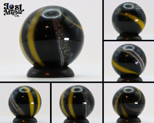 11/16" Signed Handmade Contemporary Marble Black Yellow Copper Lutz MINT