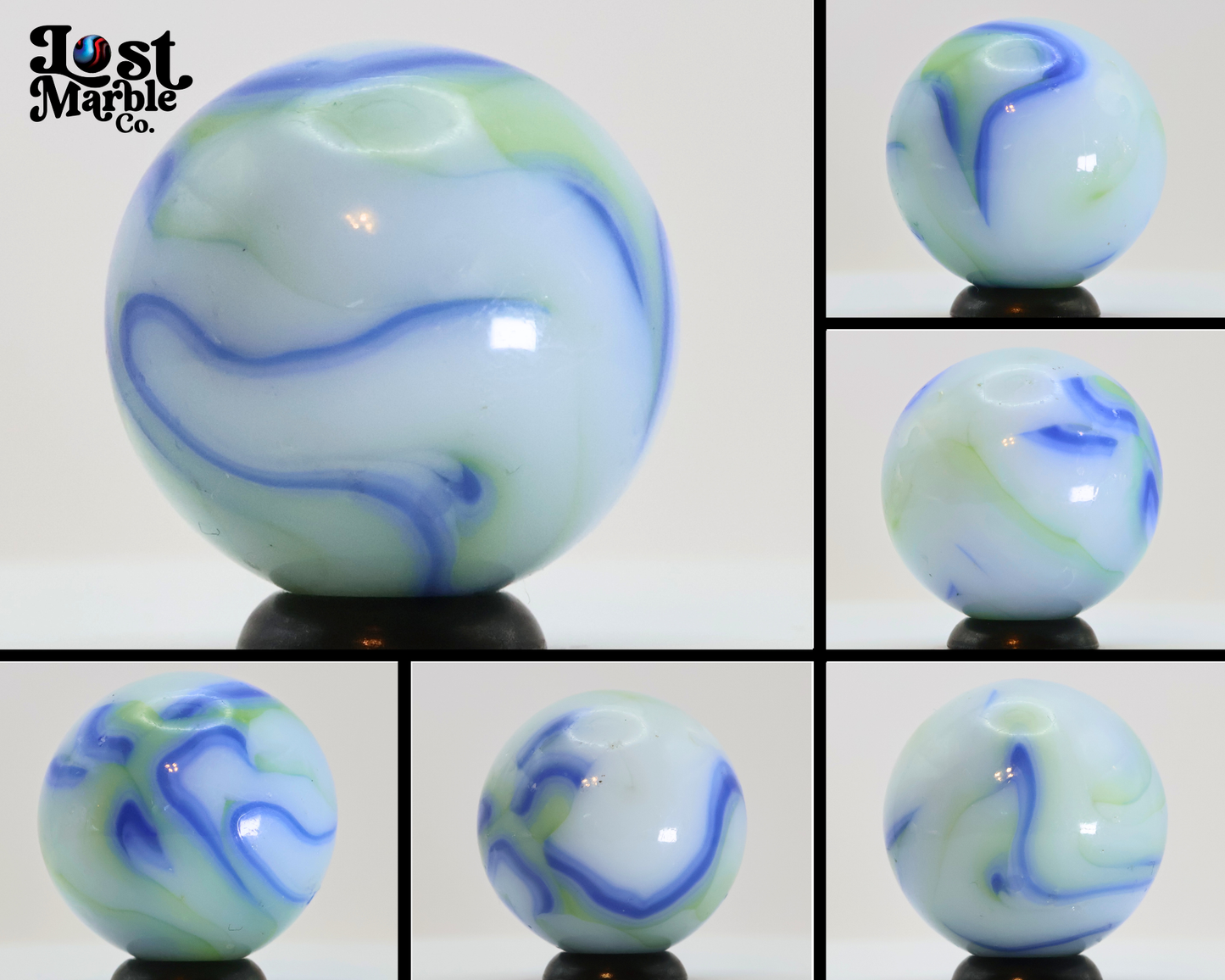 7/8" Tri-Color Swirl Marble Green Blue White NM