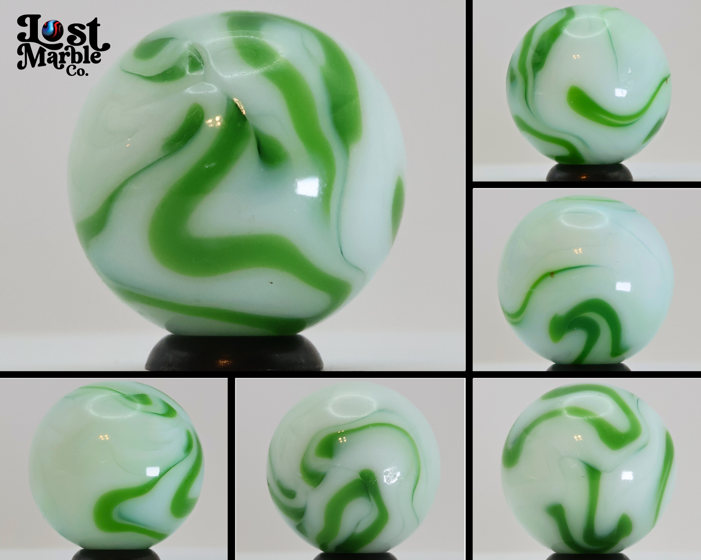 7/8" Swirl Marble White & Green NM+