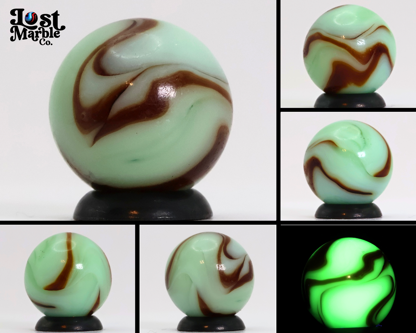 11/16" Uranium Swirl Marble "mint choc chip" NM