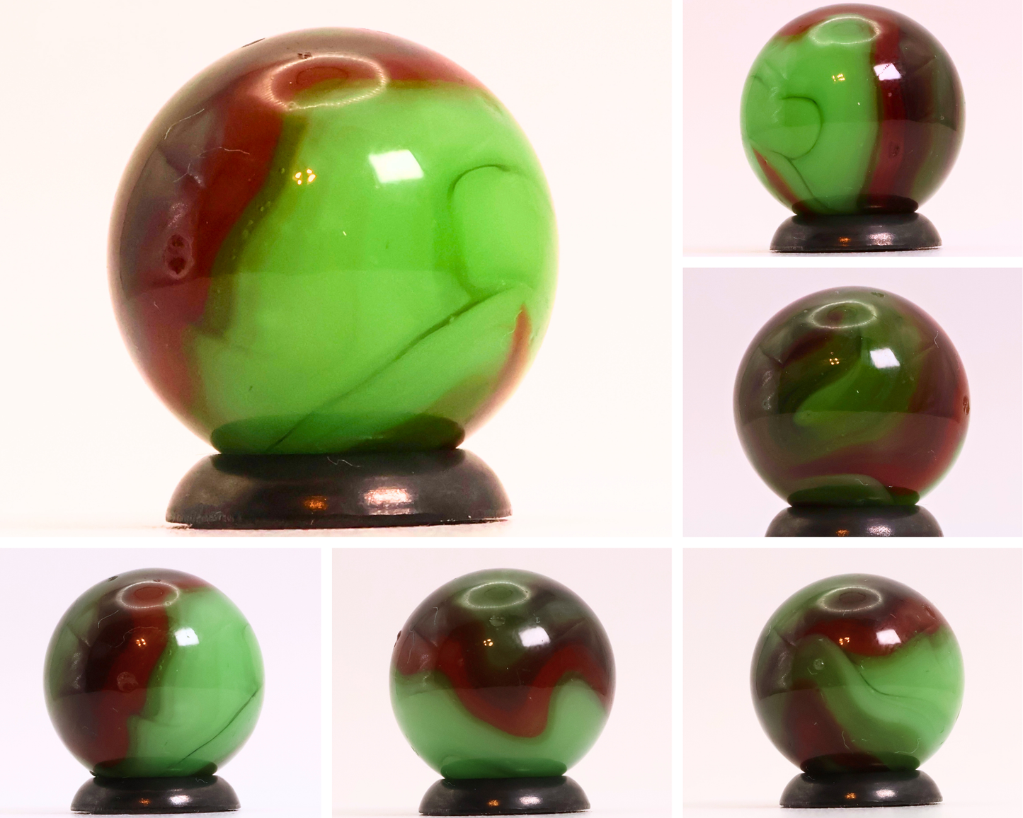 11/16" Clear Based Green & Red Swirl Marble NM+