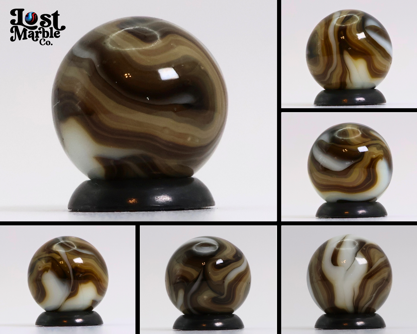 5/8" Swirl Marble Busy Pattern White & Brown NM+