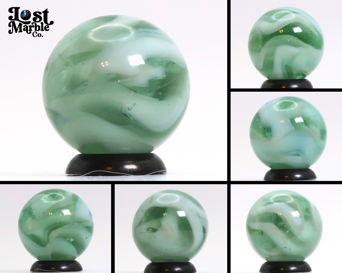 3/4" Translucent Blue Base with White Ribbons Marble NM+