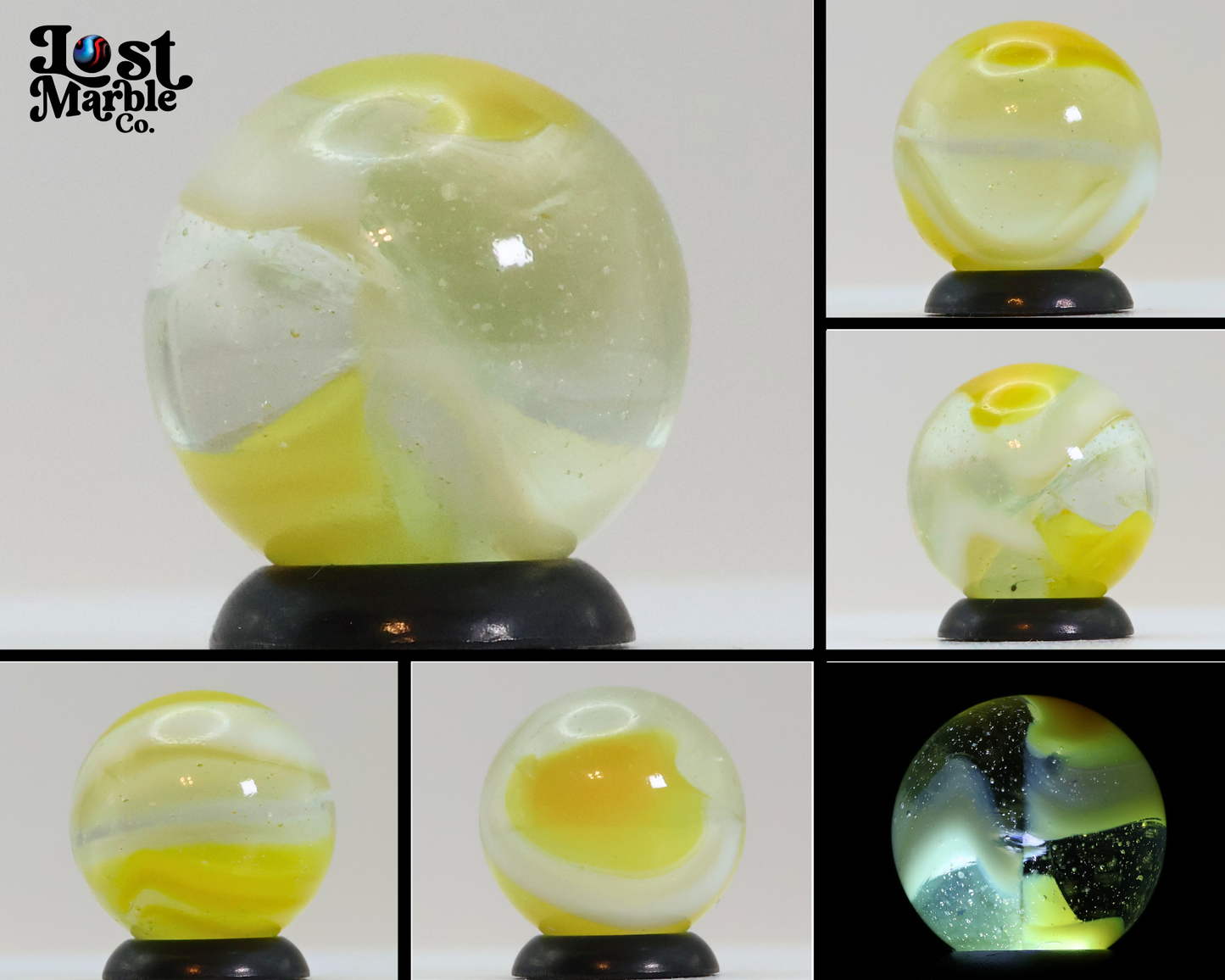 11/16" Peliter Rainbo Clear Based Marble Yellow & White M-