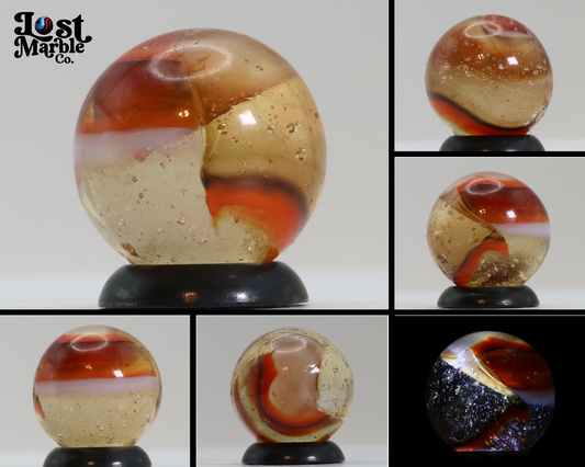 5/8" Vintage Peltier Rainbo Clear Based Woody Marble UV NM- off round