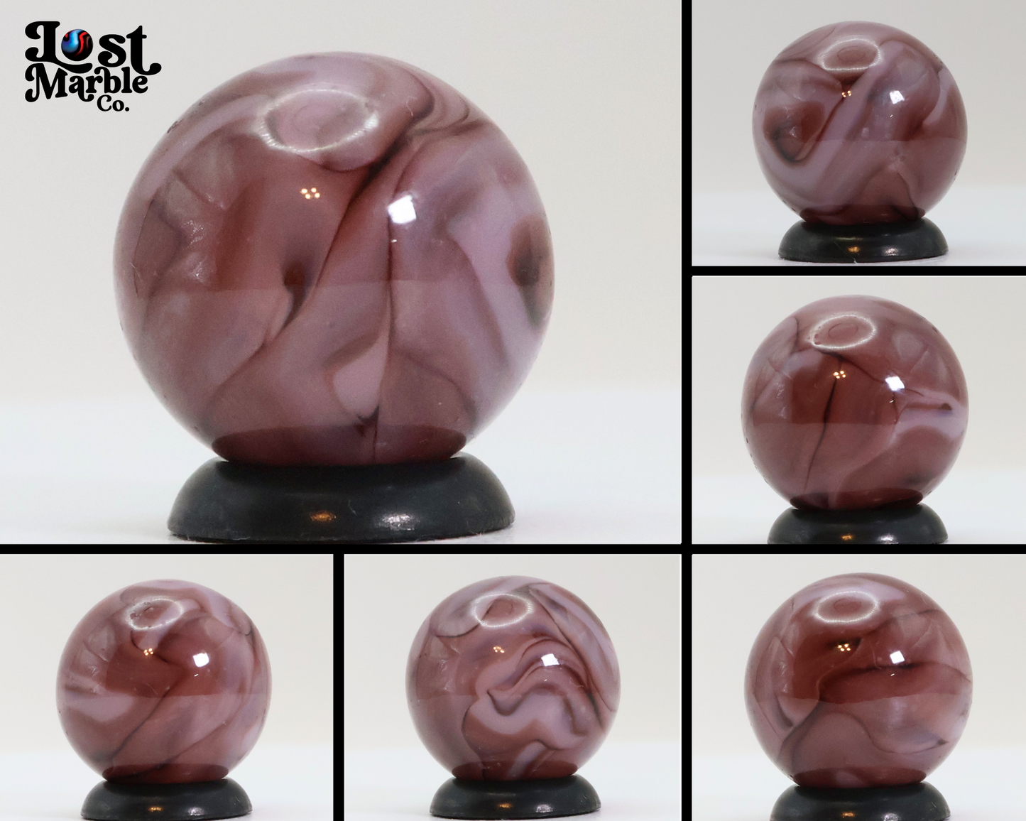 5/8" Swirl Marble Translucent Base w/purple & white ribbons NM+