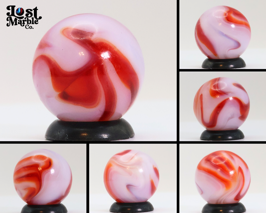 5/8" Swirl marble translucent base w/ red & White ribbons NM+