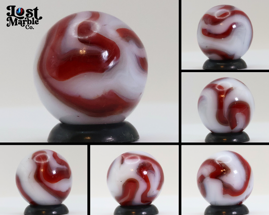 5/8" Swirl Marble Red Calligraphy on White Base NM