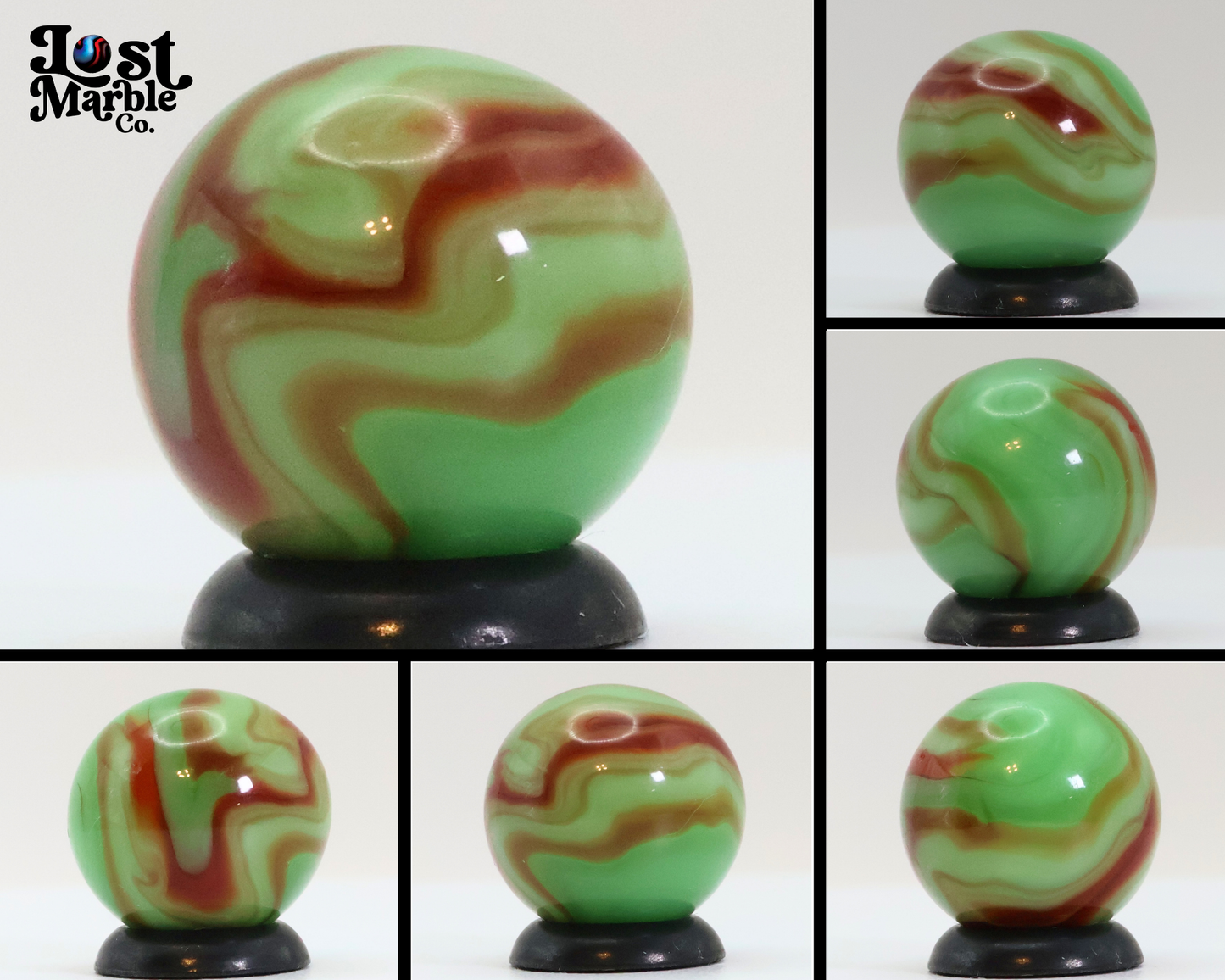 5/8" Swirl Marble Green Base with Tan & Red Ribbons M-