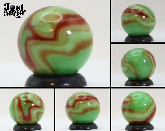 5/8" Swirl Marble Green Base with Tan & Red Ribbons M-