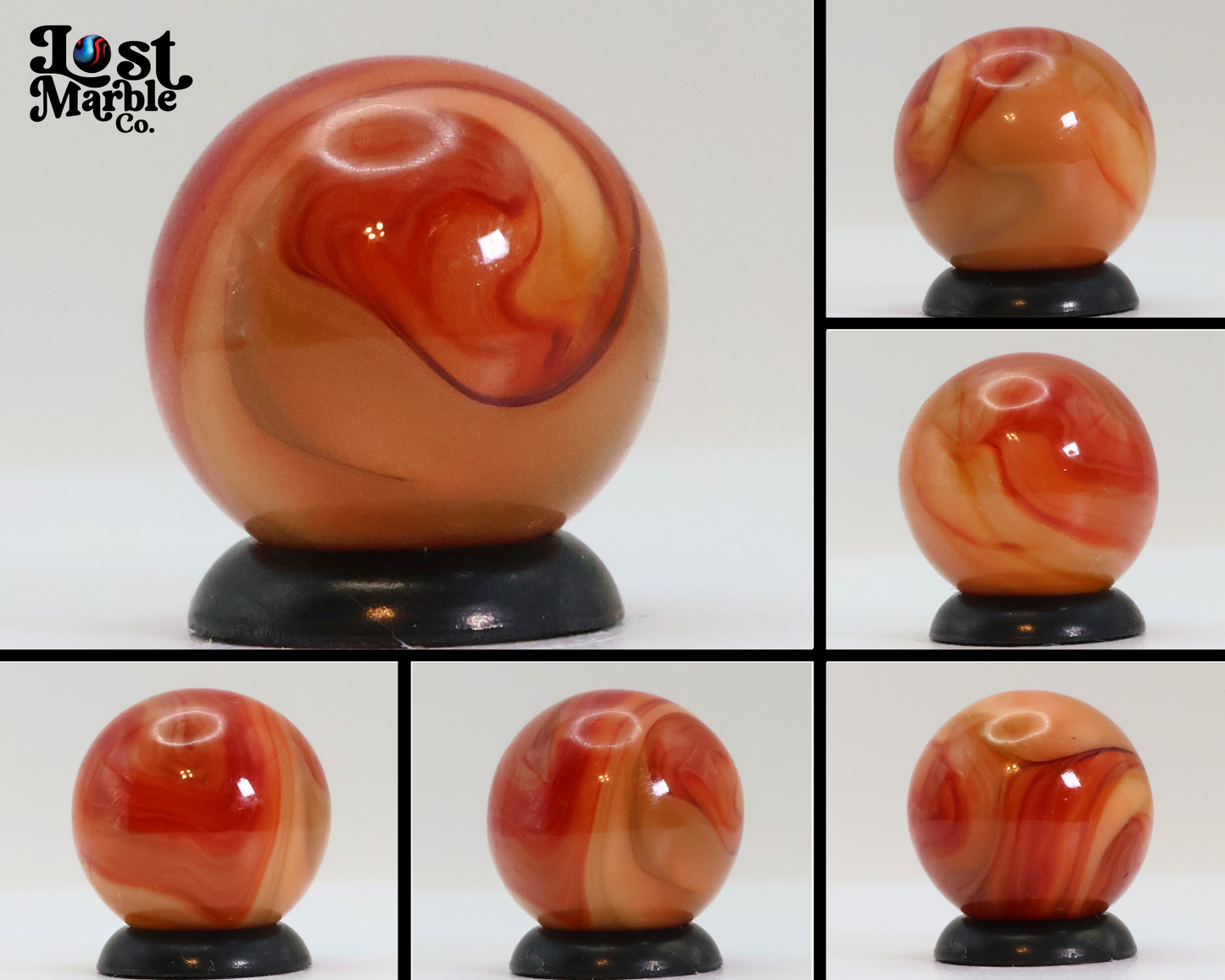 5/8" Swirl marble peach & Red MINT