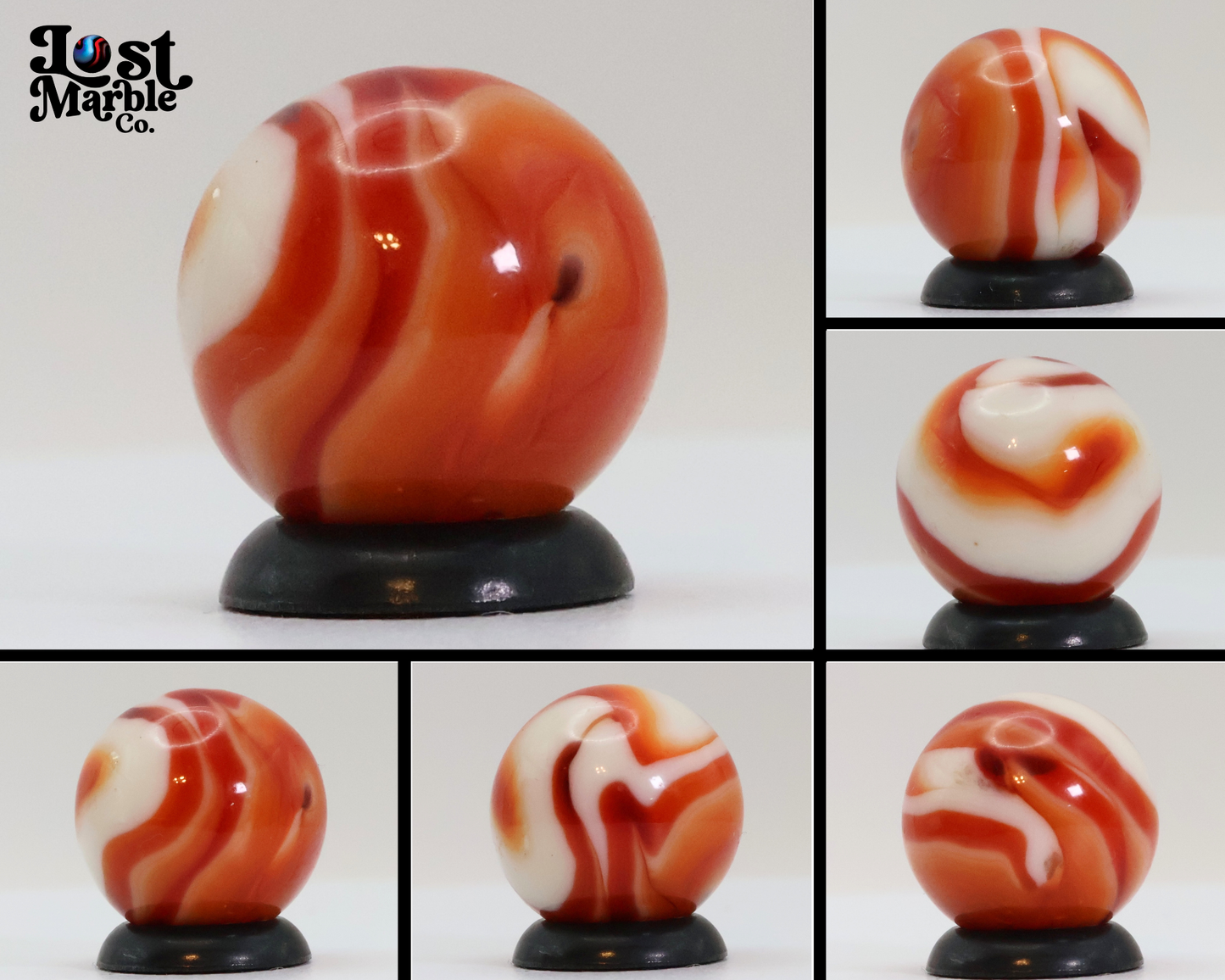 5/8" Swirl Marble Red & White NM+