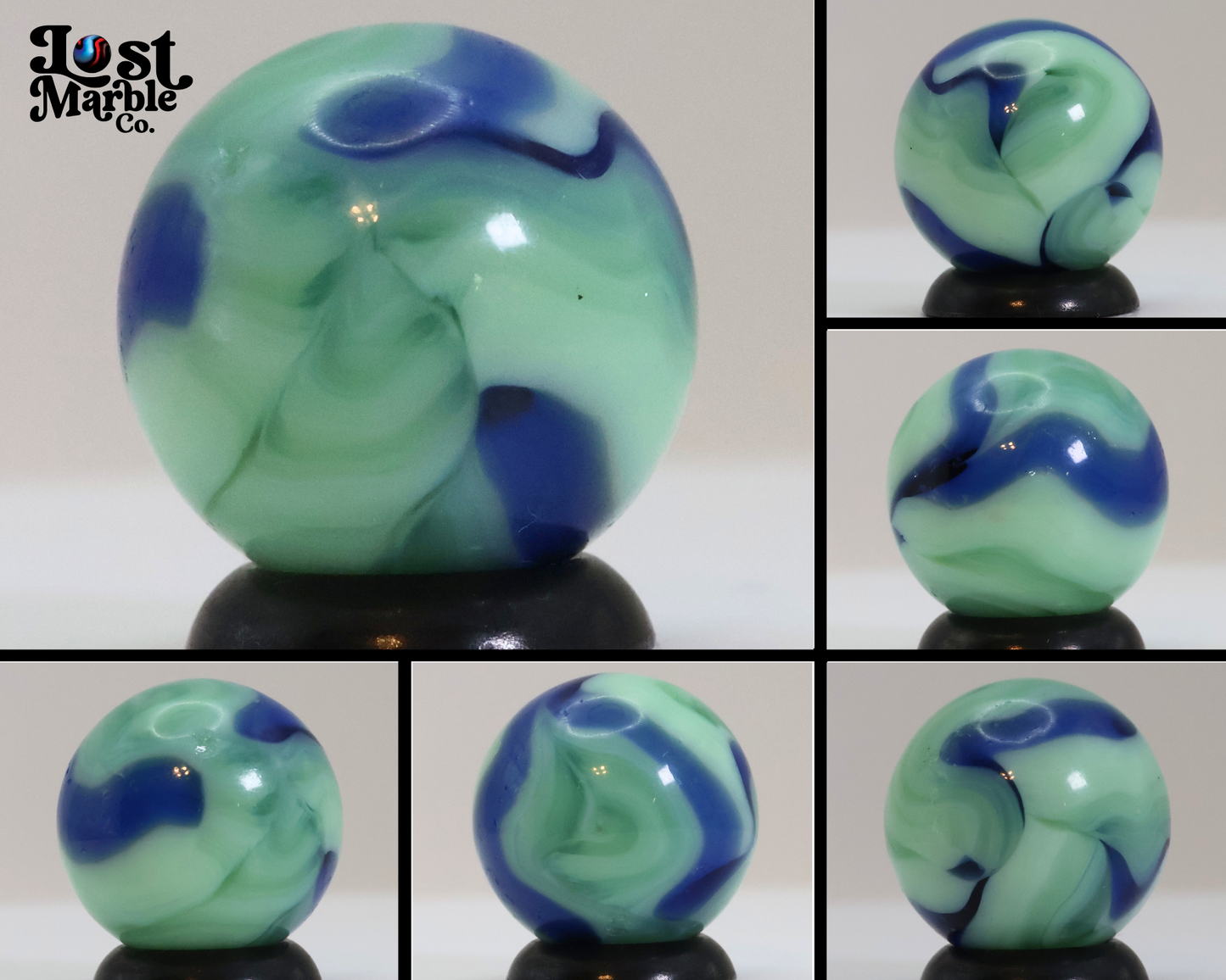 5/8" Swirl Marble Mint Green & Blue NM