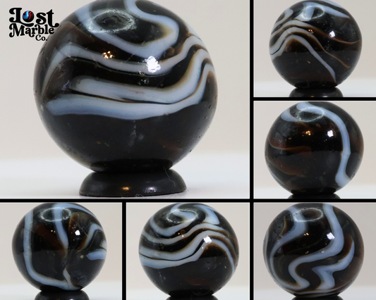 7/8" Swirl Marble Alley? Translucent Brown Base w/white ribbons NM-