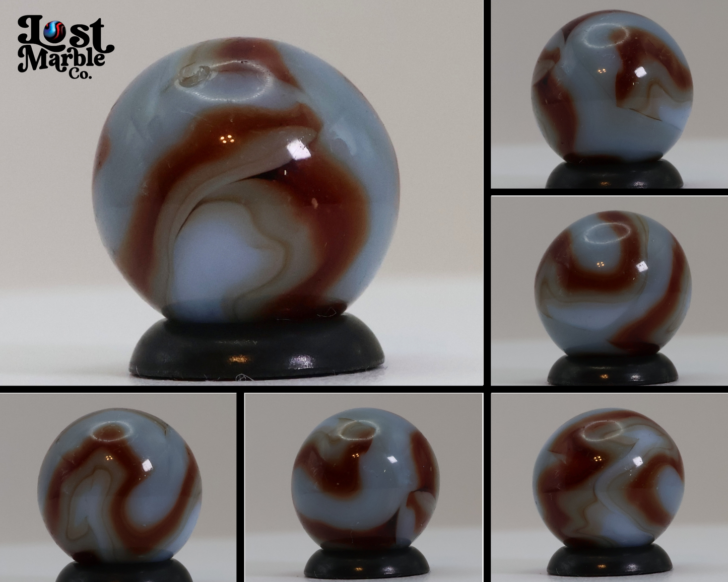 5/8" Vintage Swirl Marble Blue Red & Brown NM-