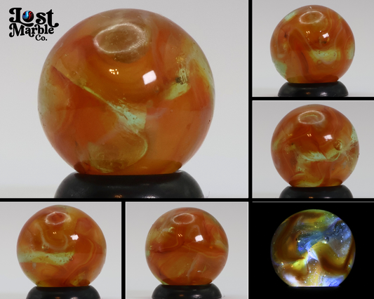 5/8" Swirl Marble clear based orange ribbons NM+