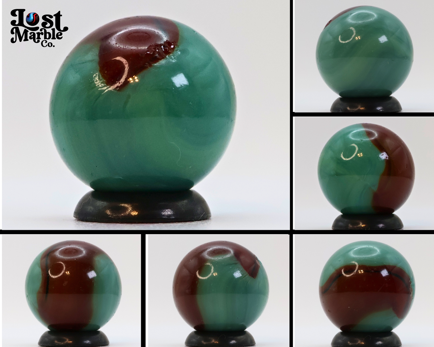 11/16" Akro Agate "Lazy" Corkscrew green/ red NM+