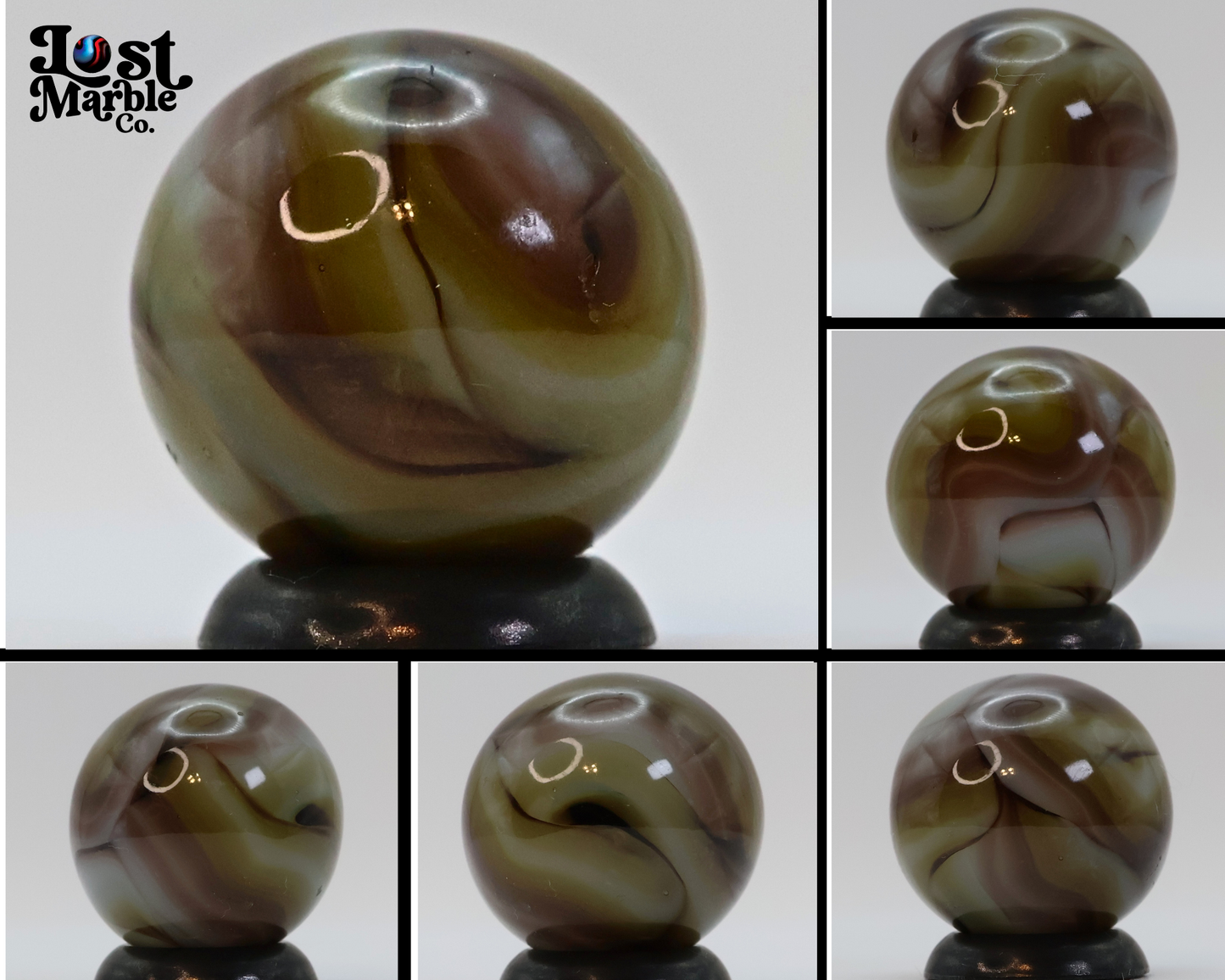 5/8" Swirl Marble, clear based brown & purple NM+