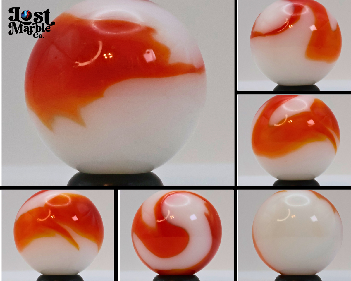 7/8" Vintage Swirl Marble Shooter Orange & White NM++