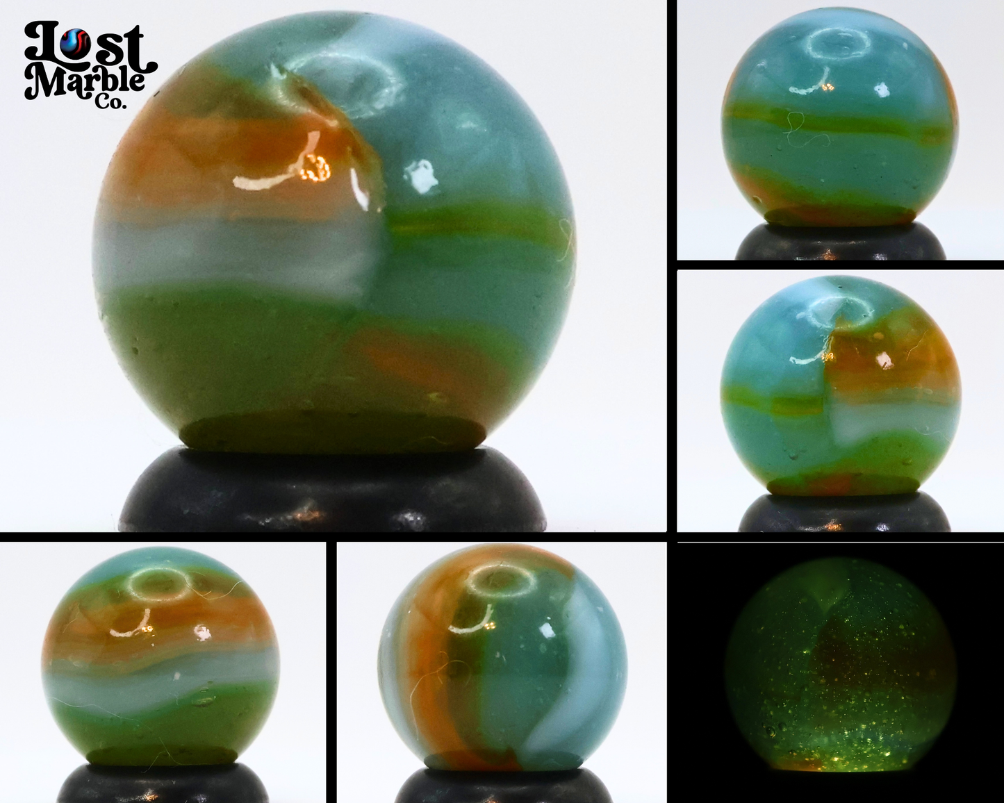 Peltier Rainbo Marble Blue Orange & White Clear Green Base NM+