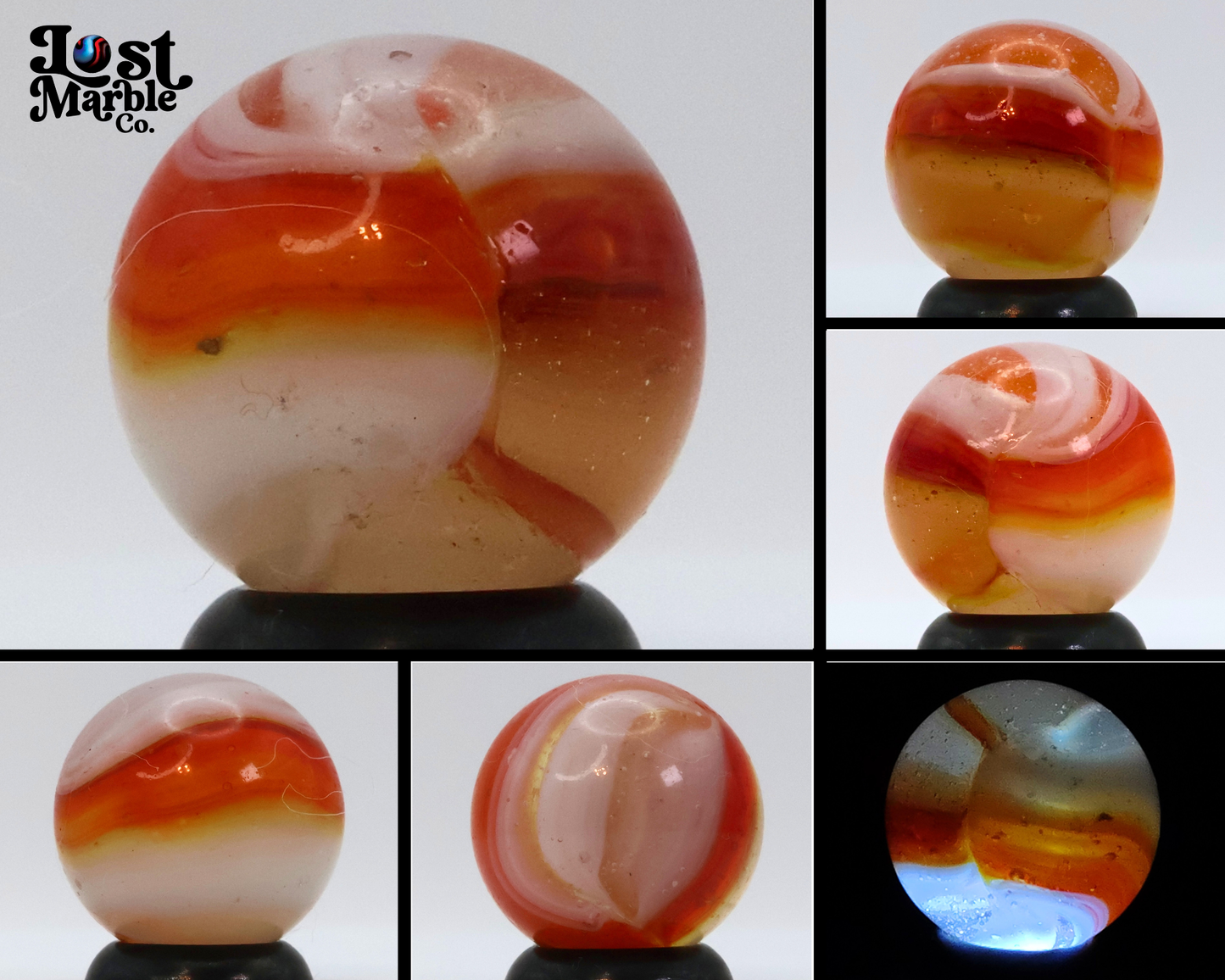 5/8" Peltier Rainbo Marble Clear, Orange, White NM