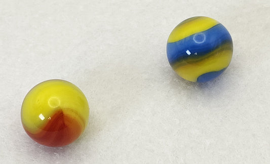 17mm 2pk Akro Agate Special Corkscrew Marbles Yellow/ Blue/ Red NM++