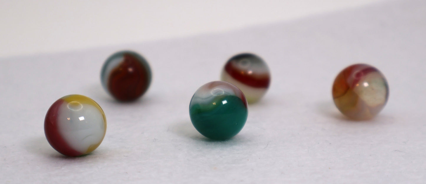 5pk 5/8" Vitro Agate Marble Mix Tri-lite, aquamarine, buttermilk? NM-M