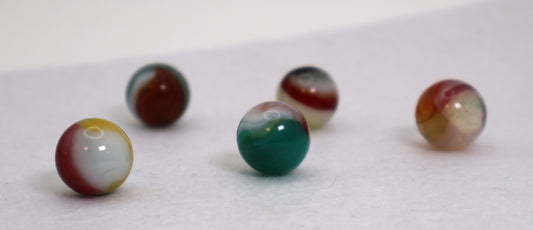 5pk 5/8" Vitro Agate Marble Mix Tri-lite, aquamarine, buttermilk? NM-M