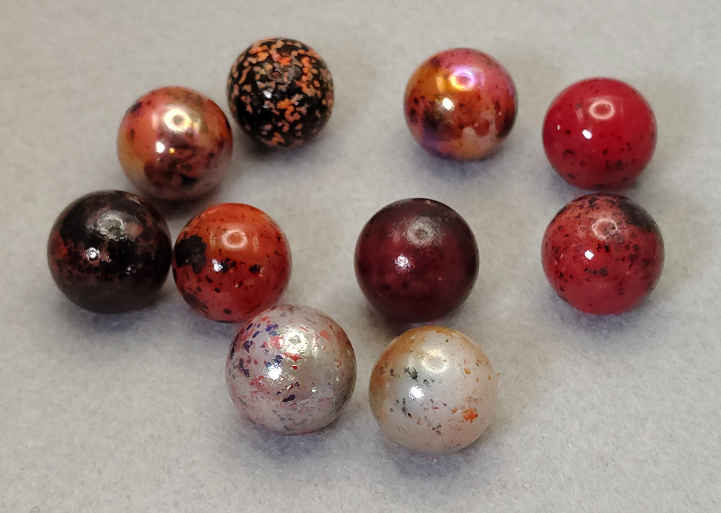 10pk of various 5/8" Vacor speckled marbles red white black NM+ to M