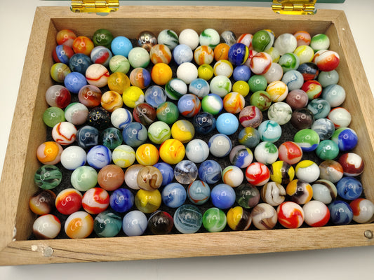Cigar Box full of Vintage Mixed Marbles MINT