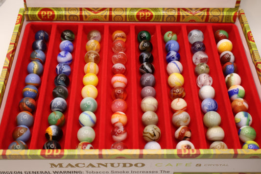 Cigar Box with Rows of Marbles M- to MINT see desc for makers