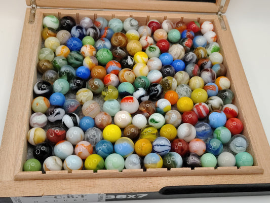 2.5lbs+ of MINT- to MINT Sorted Vintage Marbles in Cigar Box! Great Variety!