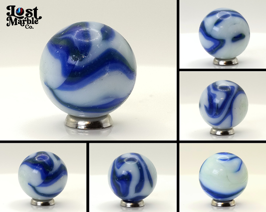 1" Alley Agate Flame Swirl Blue & Green on white NM-