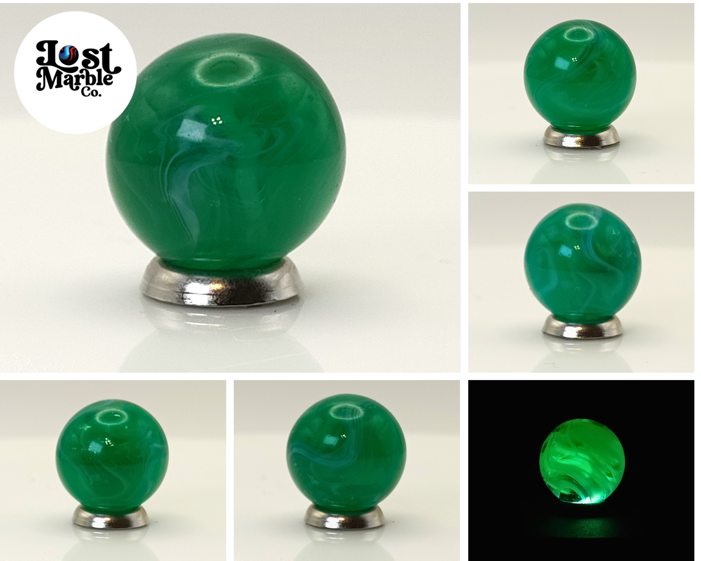 18mm Emerald Green Feathered Slag Marble NM