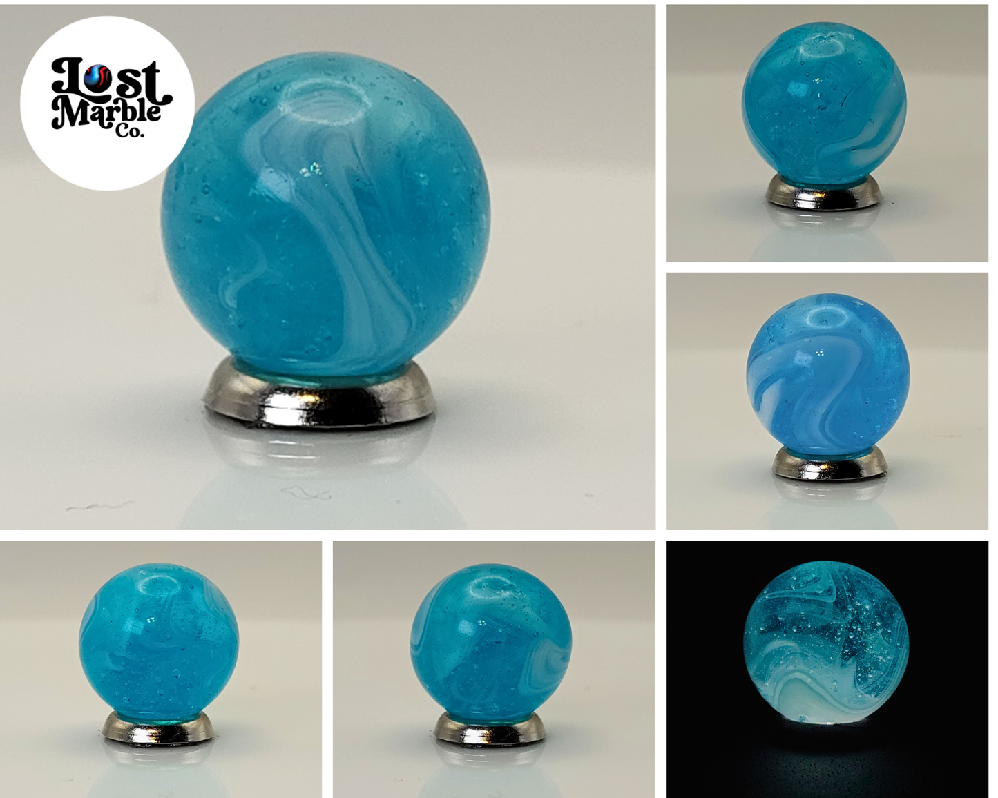 17.5mm Baby Blue Slag Marbles NM+ looks MFC one seam