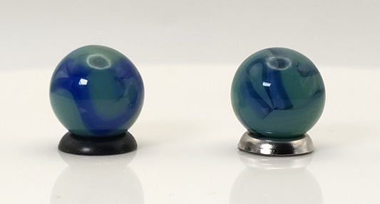 5/8" 2pk green/ blue swirl Marbles - Ravenswood? NM+