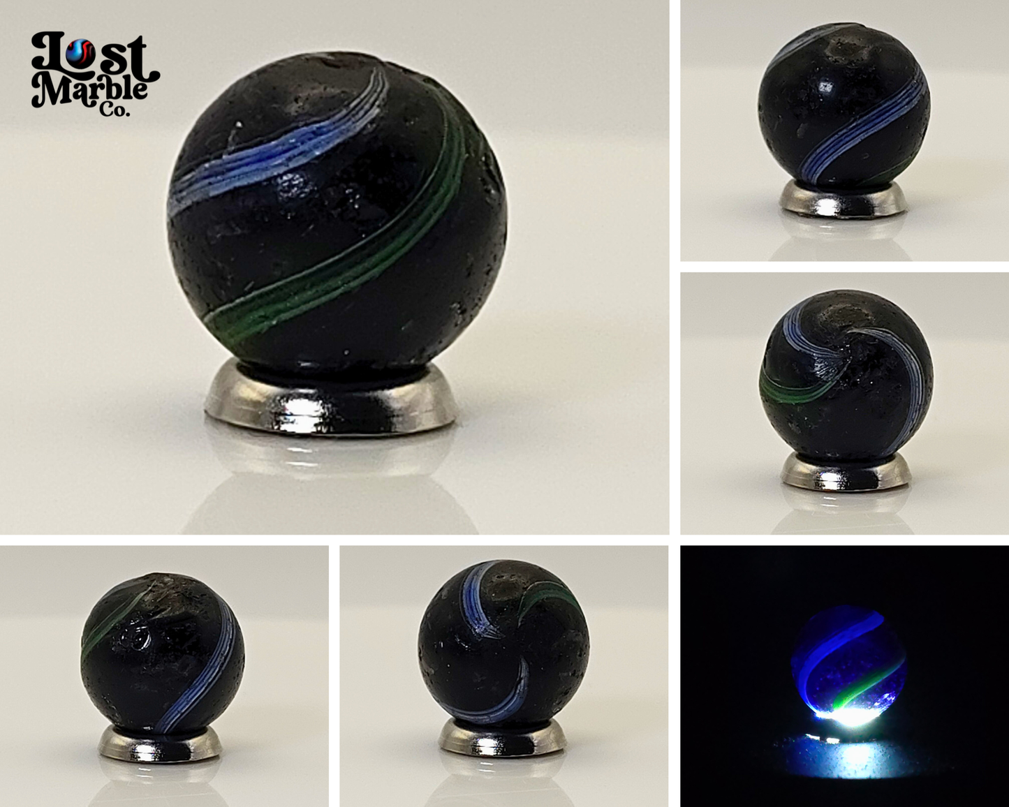5/8" German Handmade MAG-LITE Black Base Banded Marble GOOD- condition